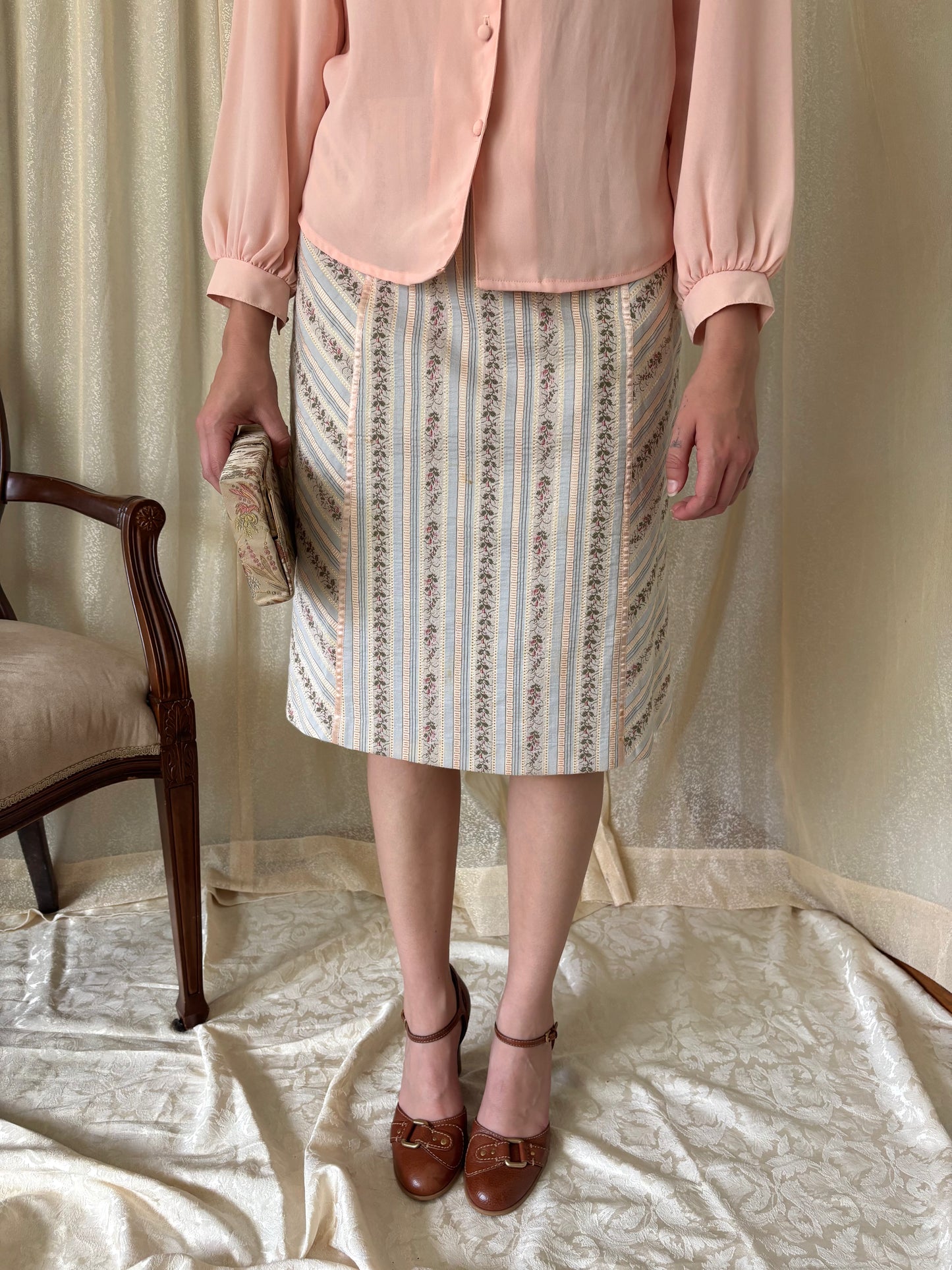 Floral striped upholstery skirt