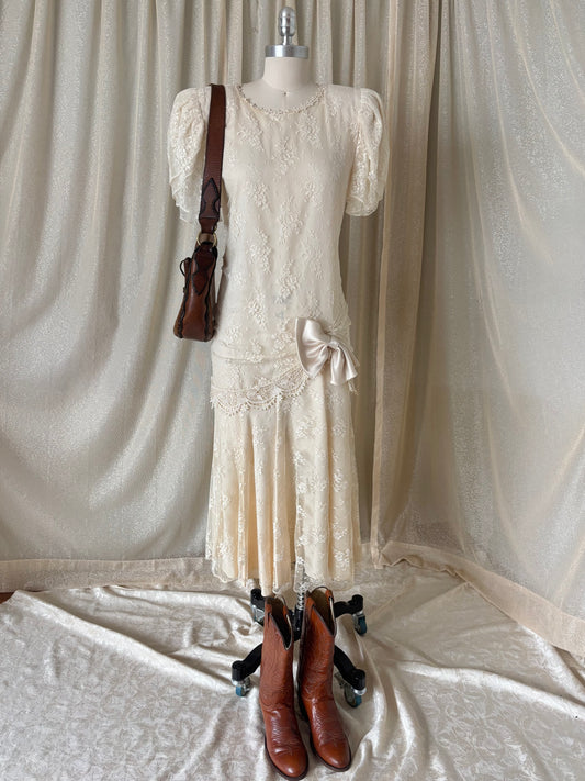 80s Barbara Chodos for Michael Marcella lace drop-waist dress