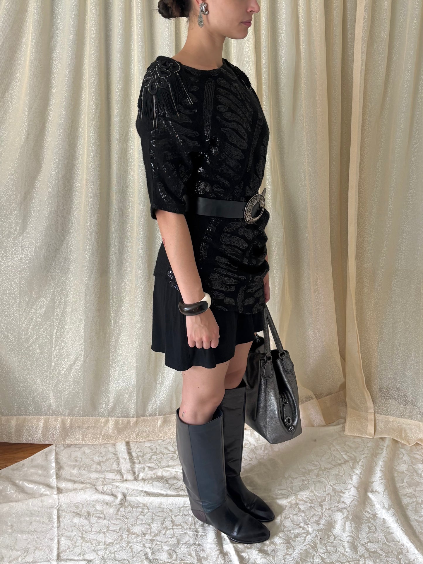 Fringe sequin sweater poncho