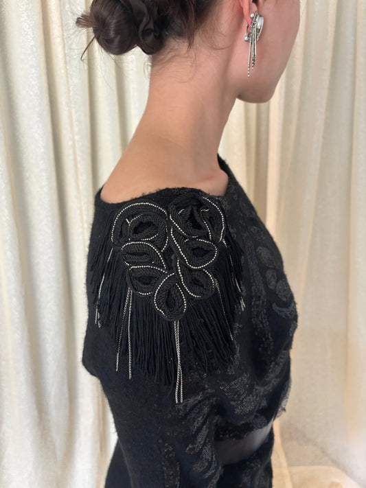 Fringe sequin sweater poncho