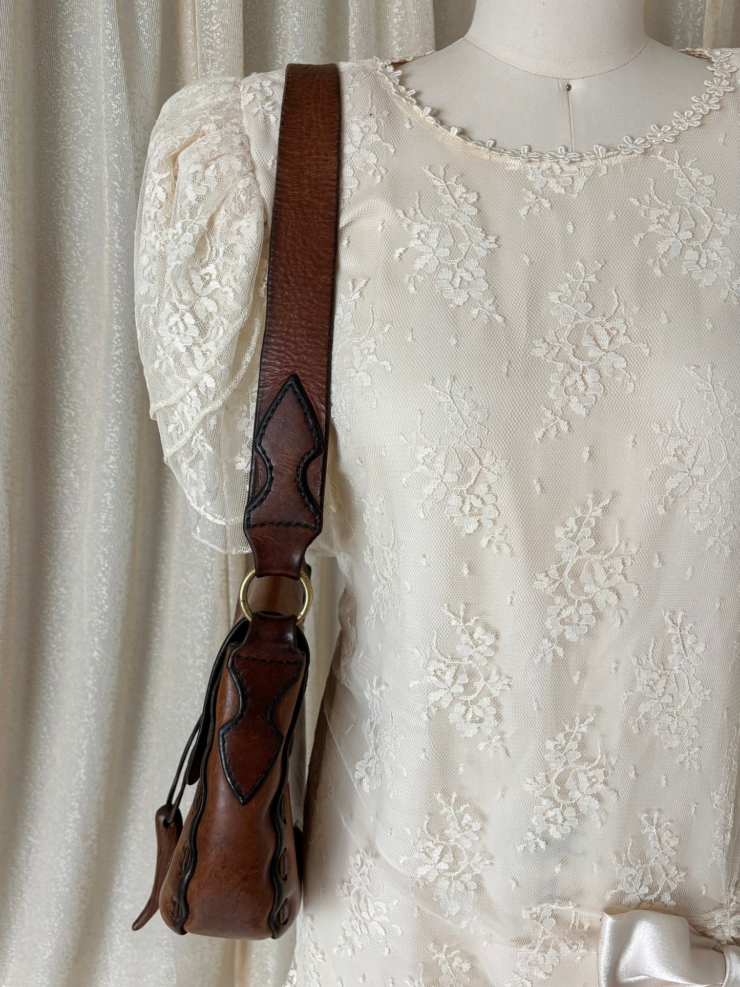 70s leather satchel with velvet cutouts