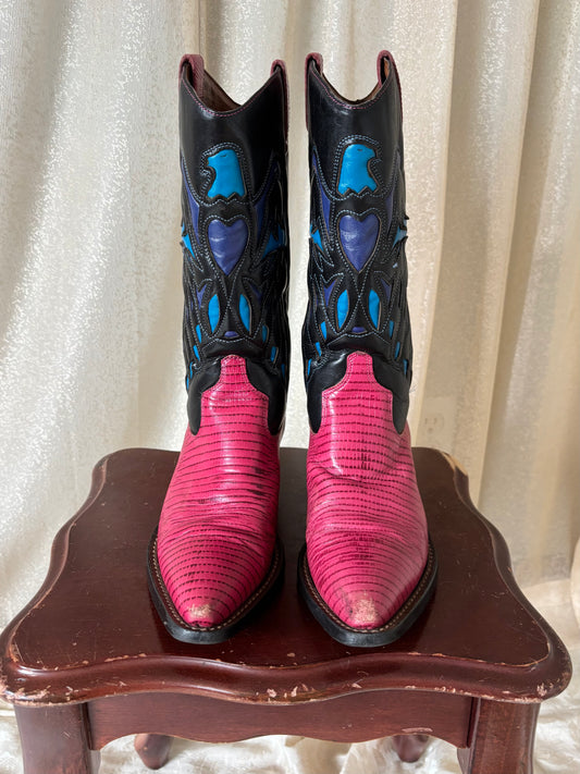90s Nine West two-tone eagle inlay leather Western boots