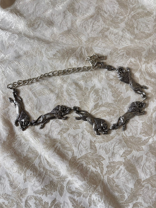 Vintage silver-tone lion chain belt