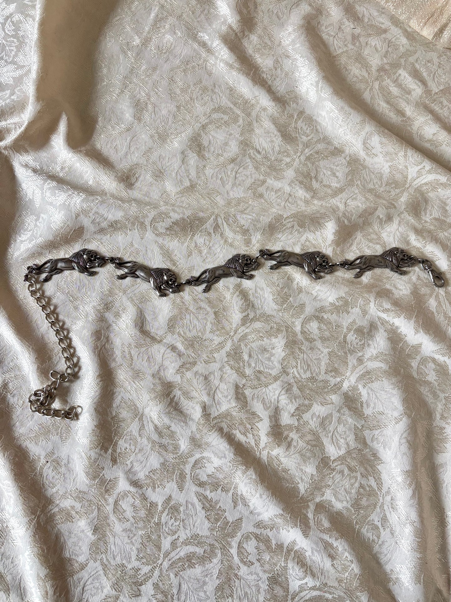 Vintage silver-tone lion chain belt