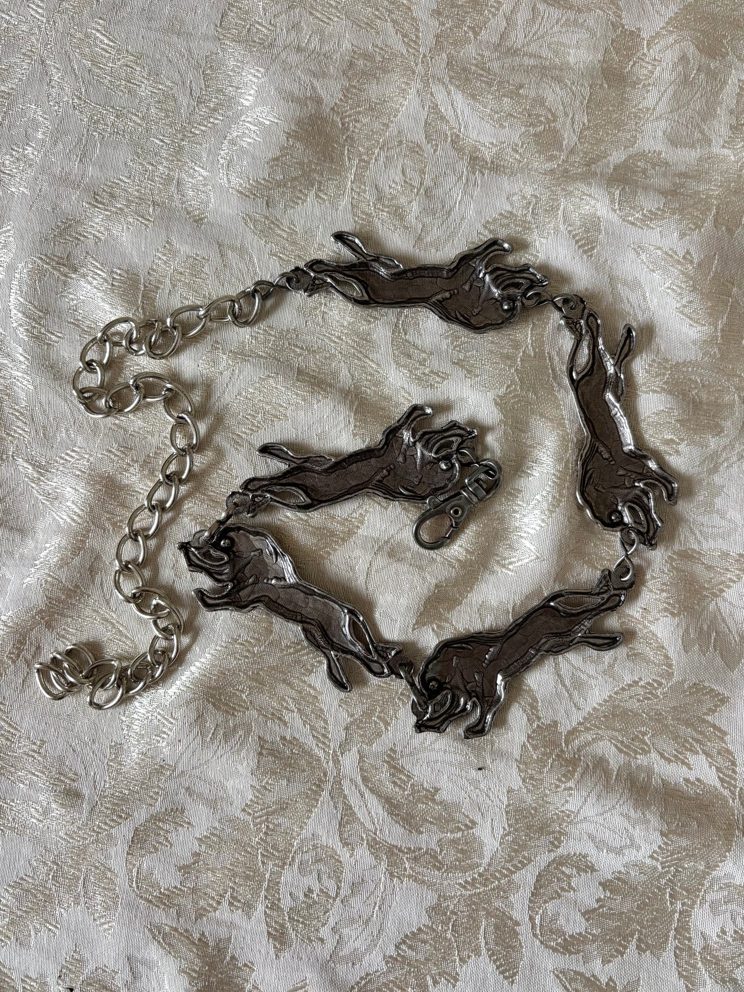 Vintage silver-tone lion chain belt