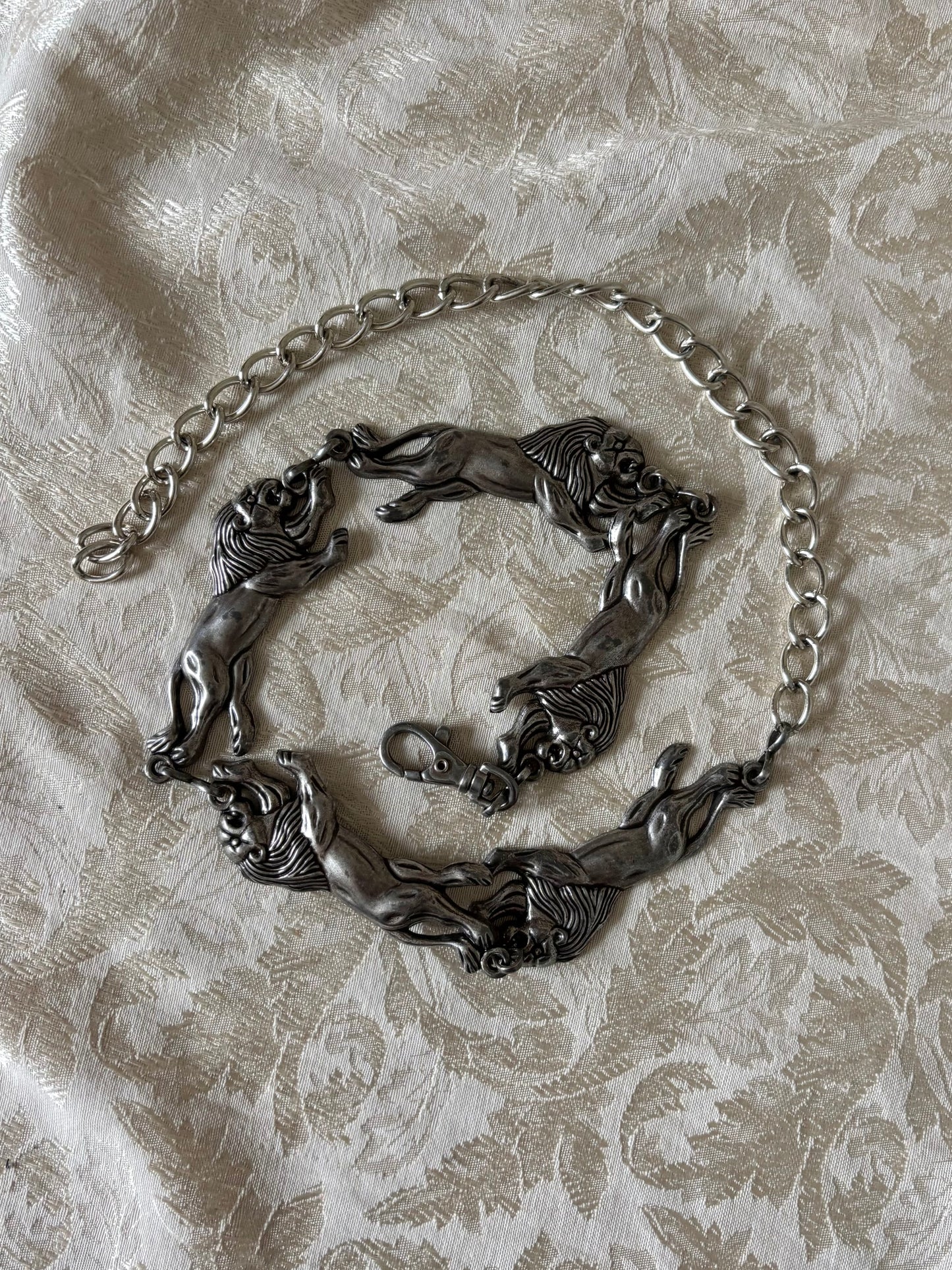 Vintage silver-tone lion chain belt