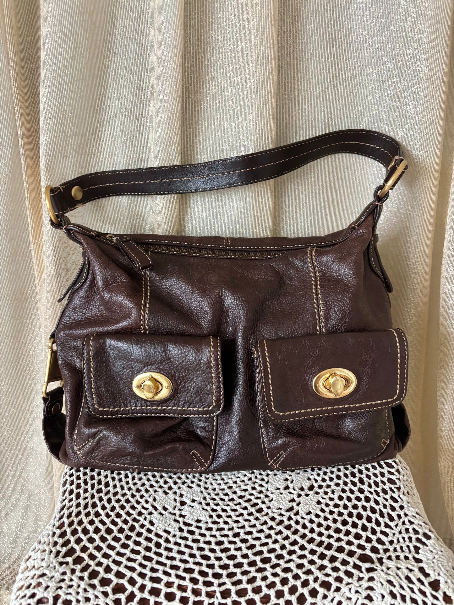 Slouchy dark brown leather shoulder bag
