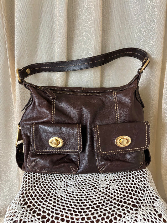 Slouchy dark brown leather shoulder bag
