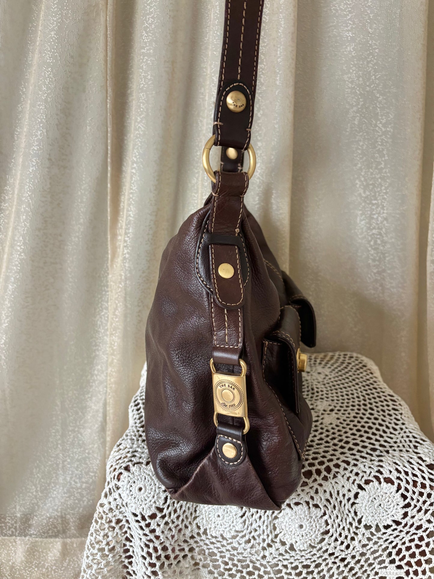 Slouchy dark brown leather shoulder bag