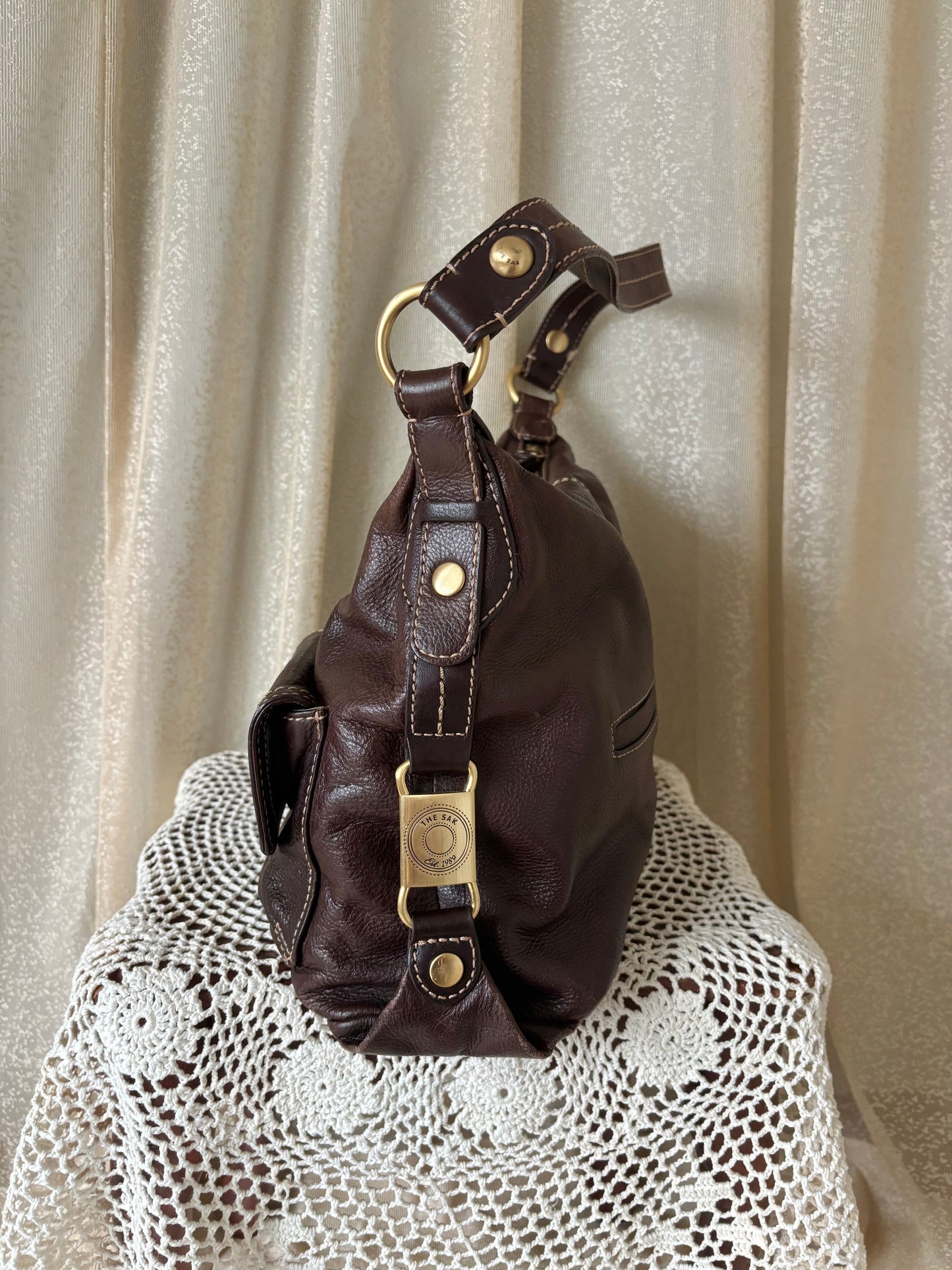 Slouchy dark brown leather shoulder bag