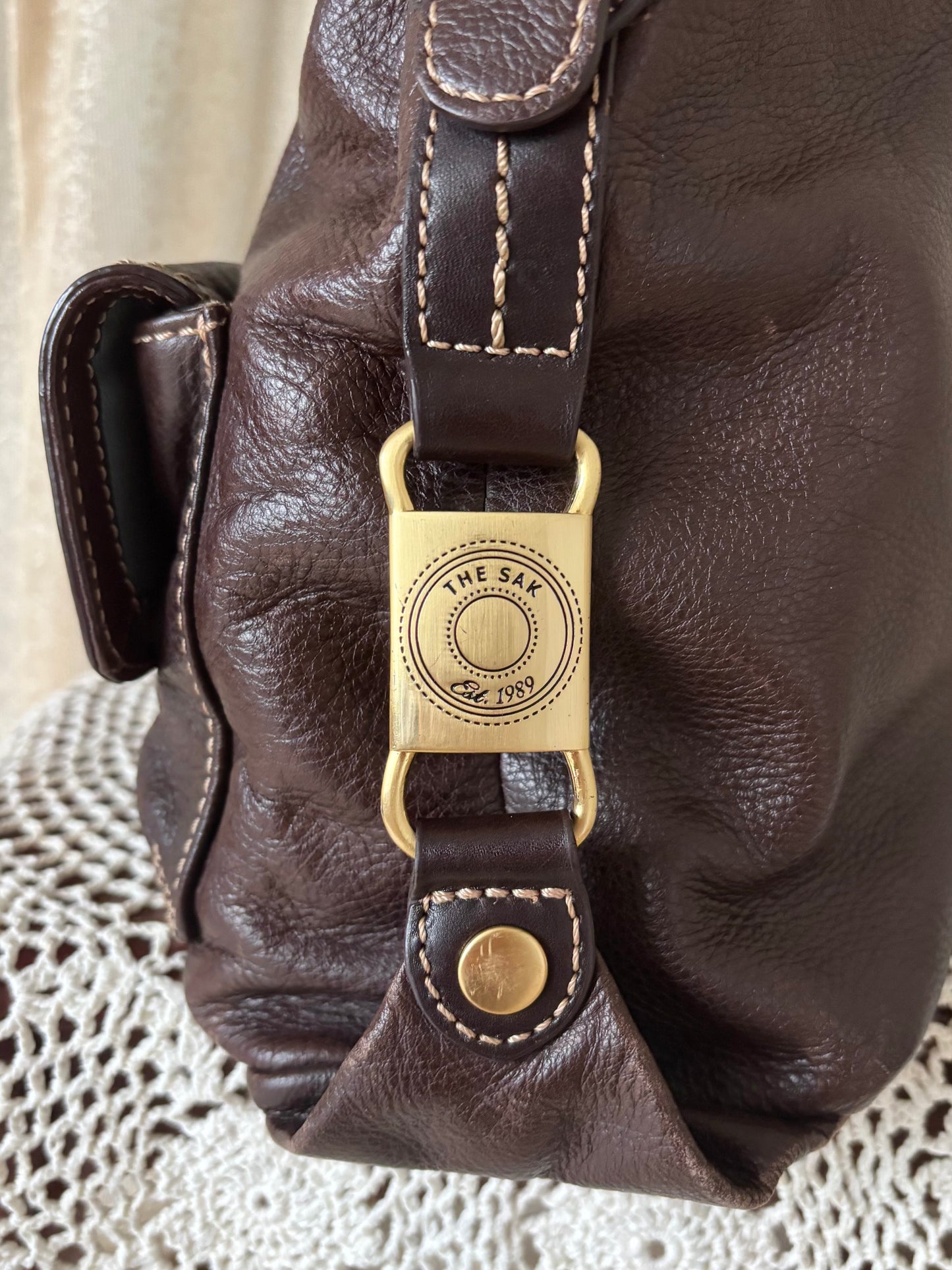 Slouchy dark brown leather shoulder bag