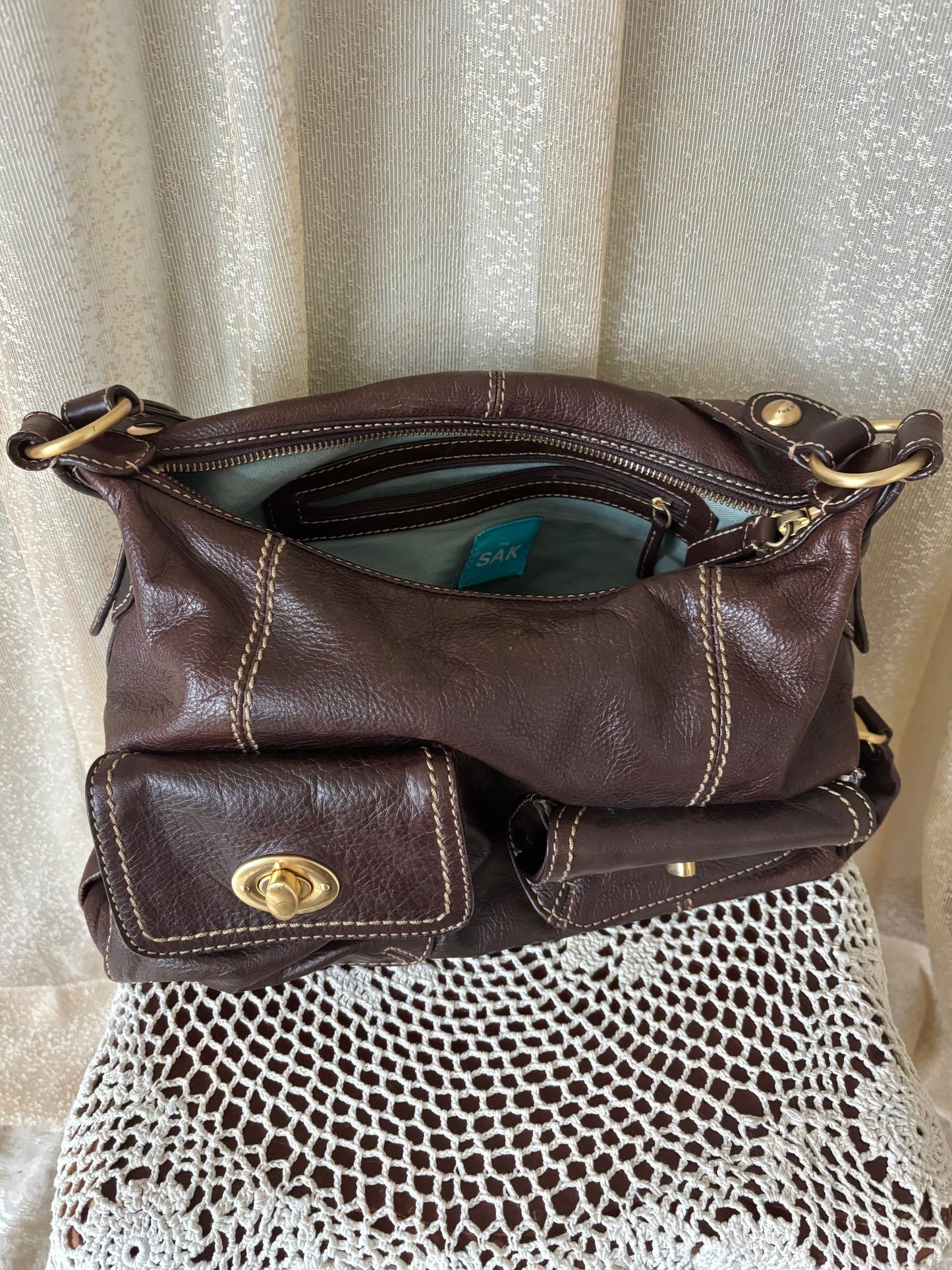 Slouchy dark brown leather shoulder bag