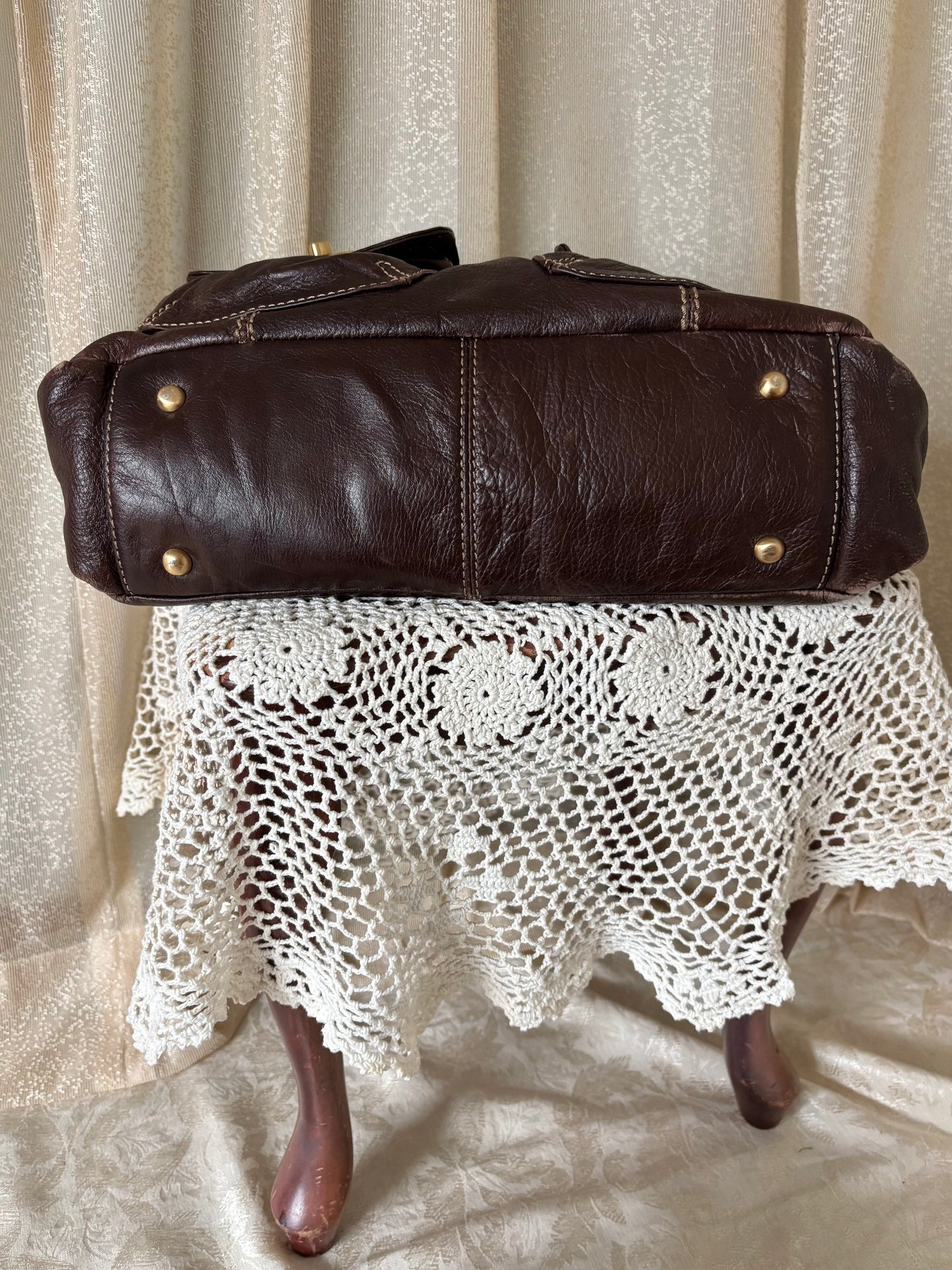 Slouchy dark brown leather shoulder bag