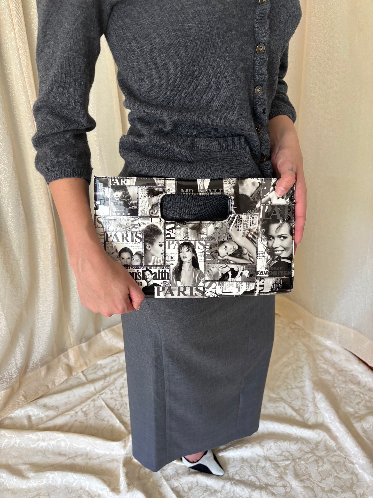 Glossy magazine clutch