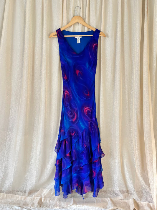 90s silk swirl maxi dress