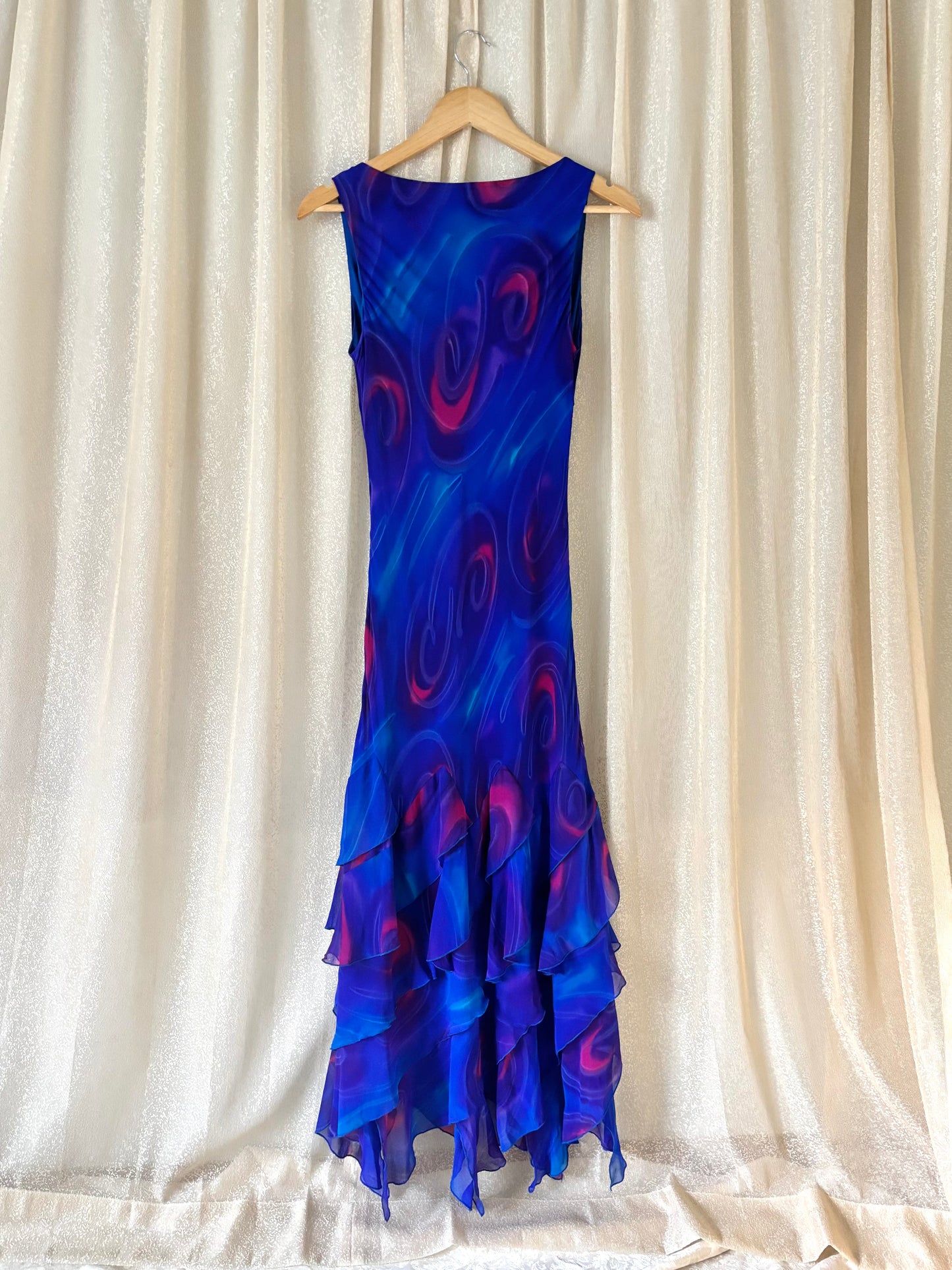 90s silk swirl maxi dress