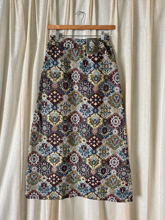 60s/70s belted tapestry maxi skirt