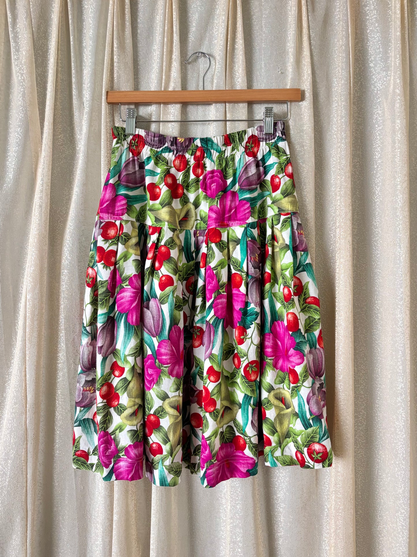 Vintage Malizia cotton drop waist tomato midi skirt
