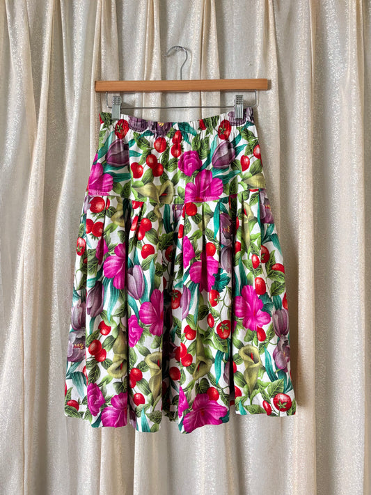 Vintage Malizia cotton drop waist tomato midi skirt