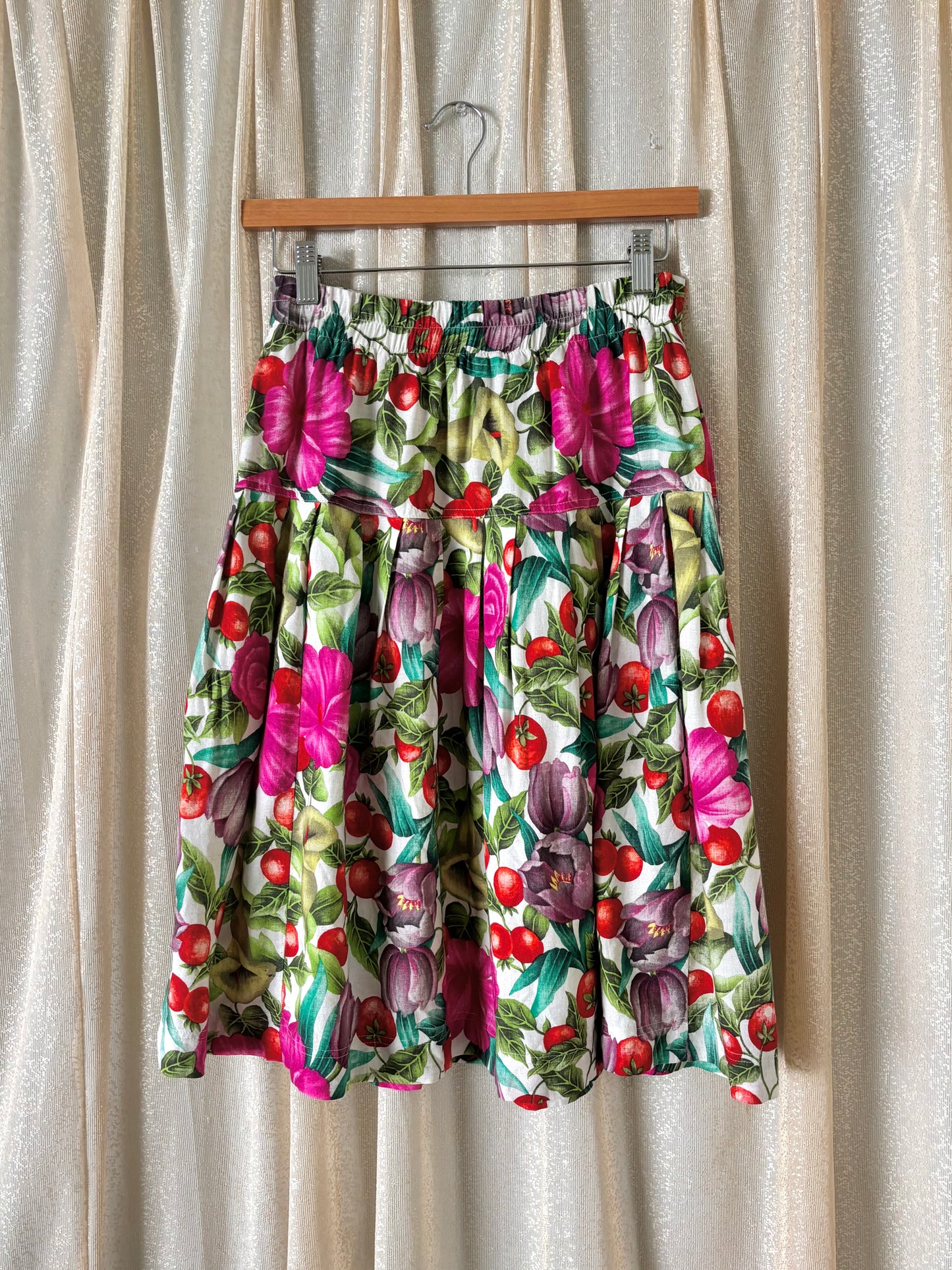Vintage Malizia cotton drop waist tomato midi skirt