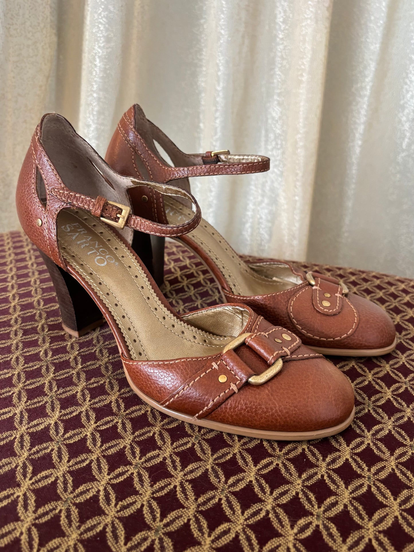 Franco Sarto brown buckle pumps