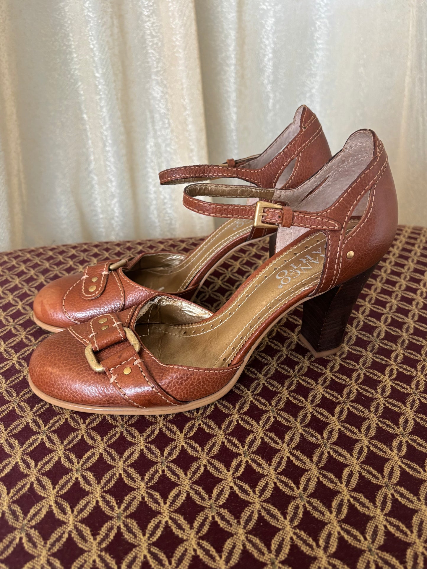 Franco Sarto brown buckle pumps