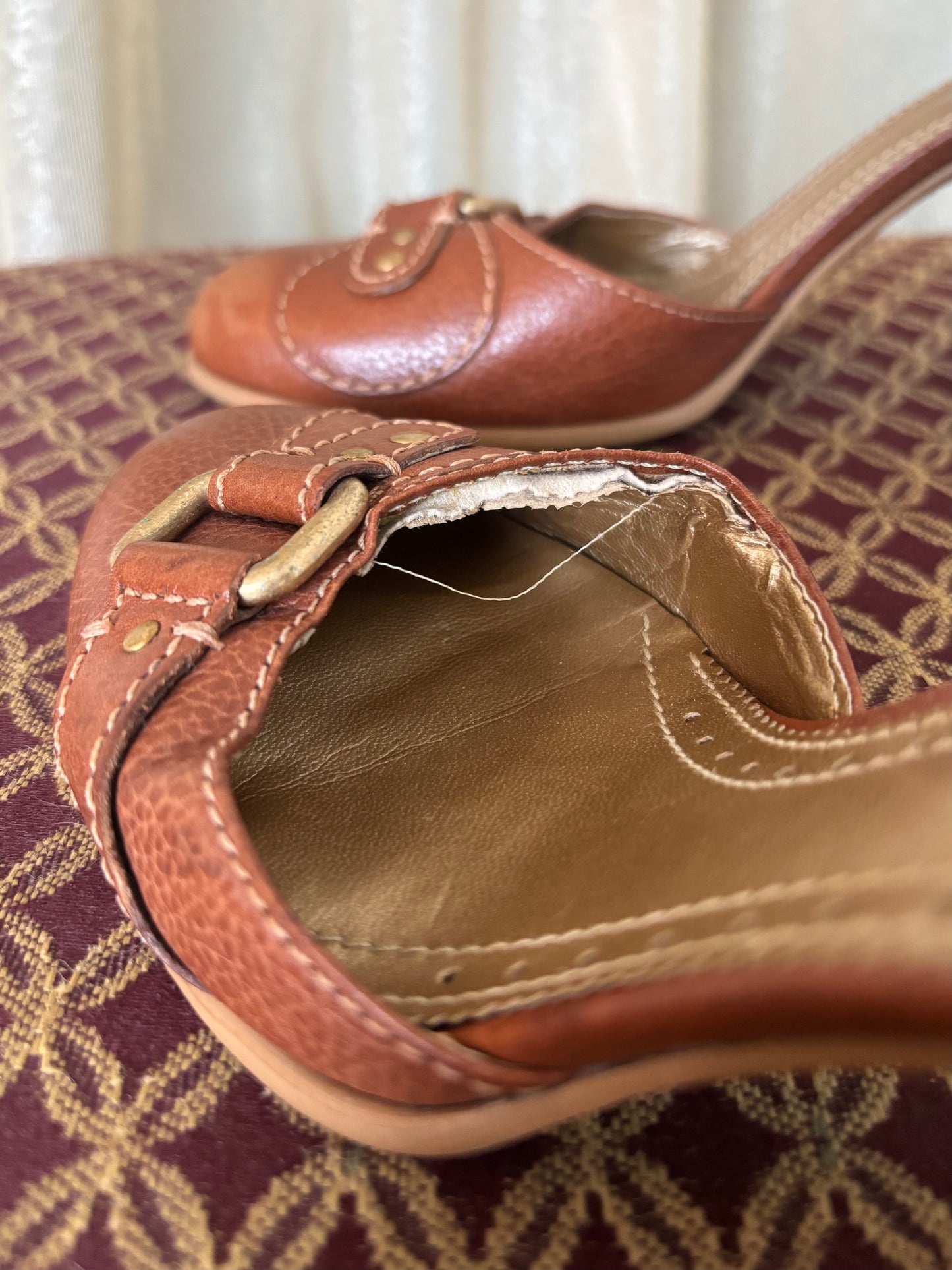 Franco Sarto brown buckle pumps