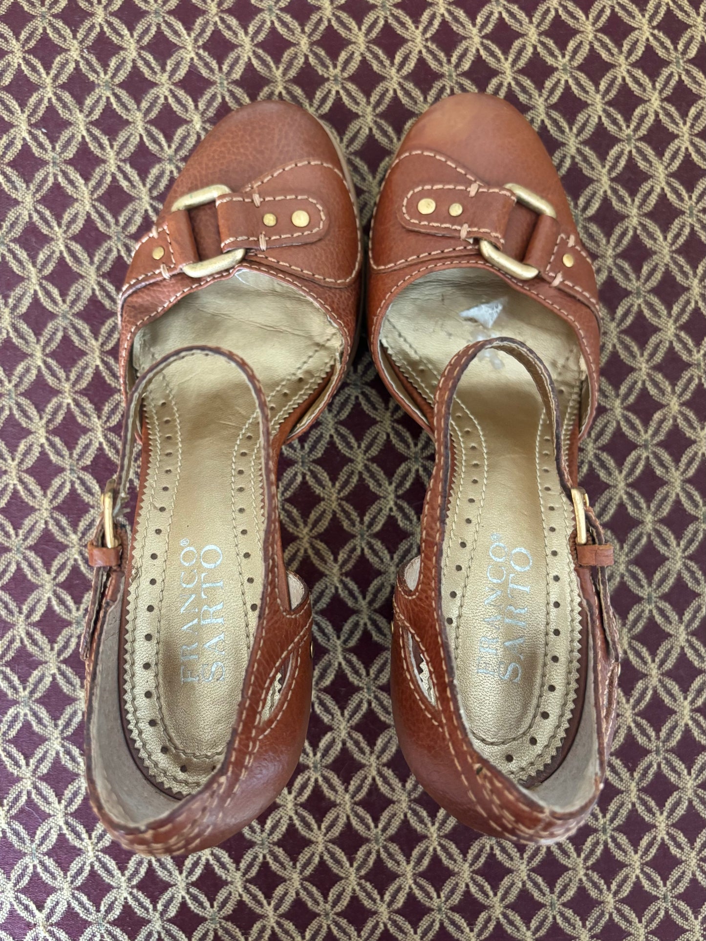 Franco Sarto brown buckle pumps