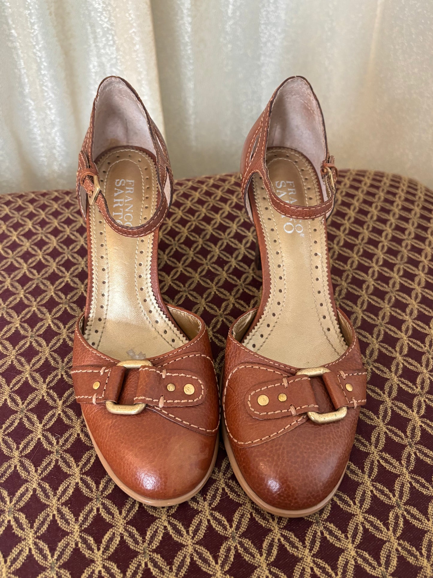 Franco Sarto brown buckle pumps