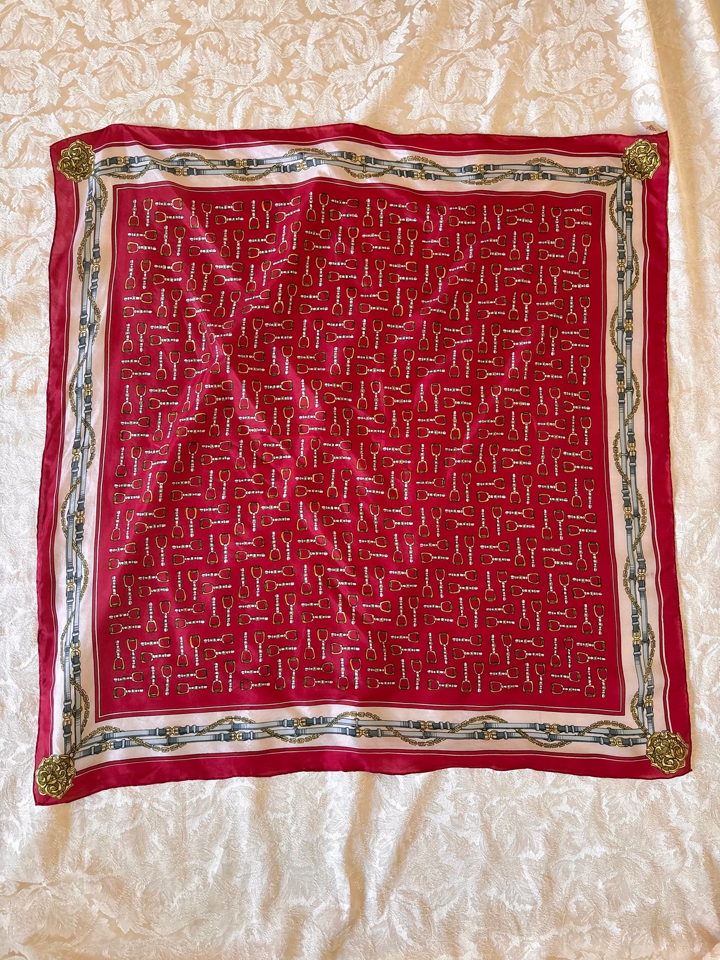 Vintage hand-rolled silk belt print scarf