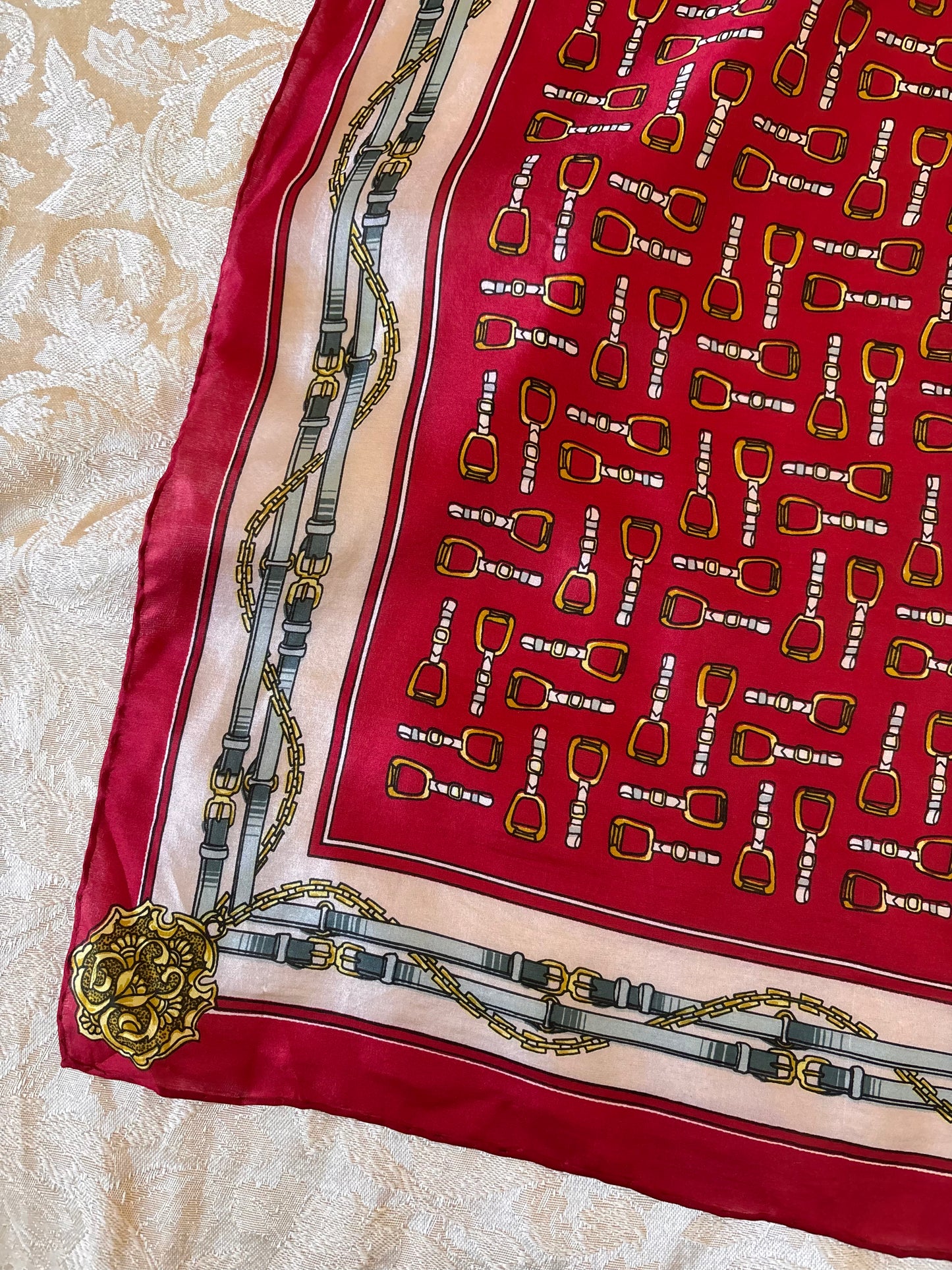 Vintage hand-rolled silk belt print scarf