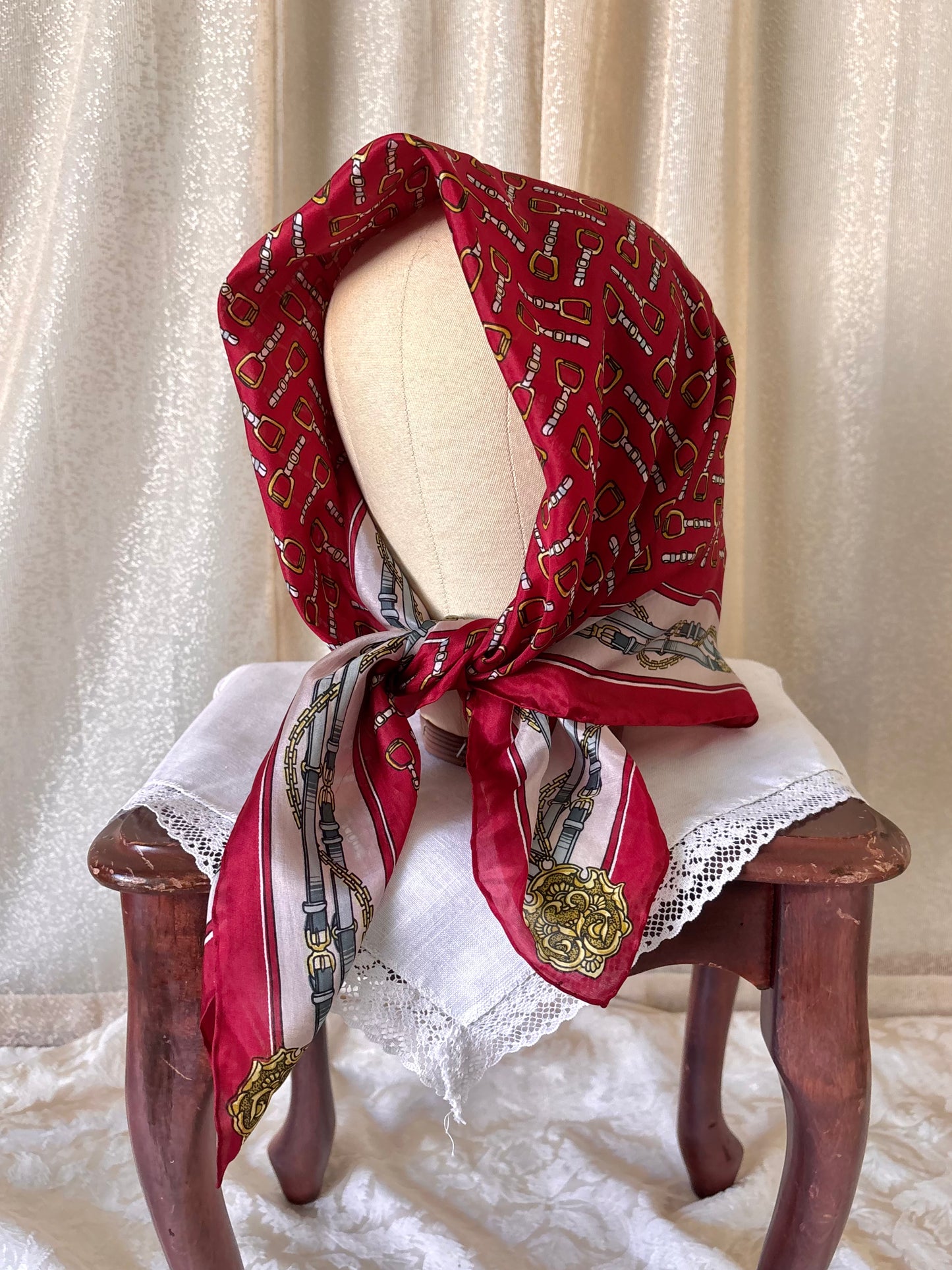 Vintage hand-rolled silk belt print scarf