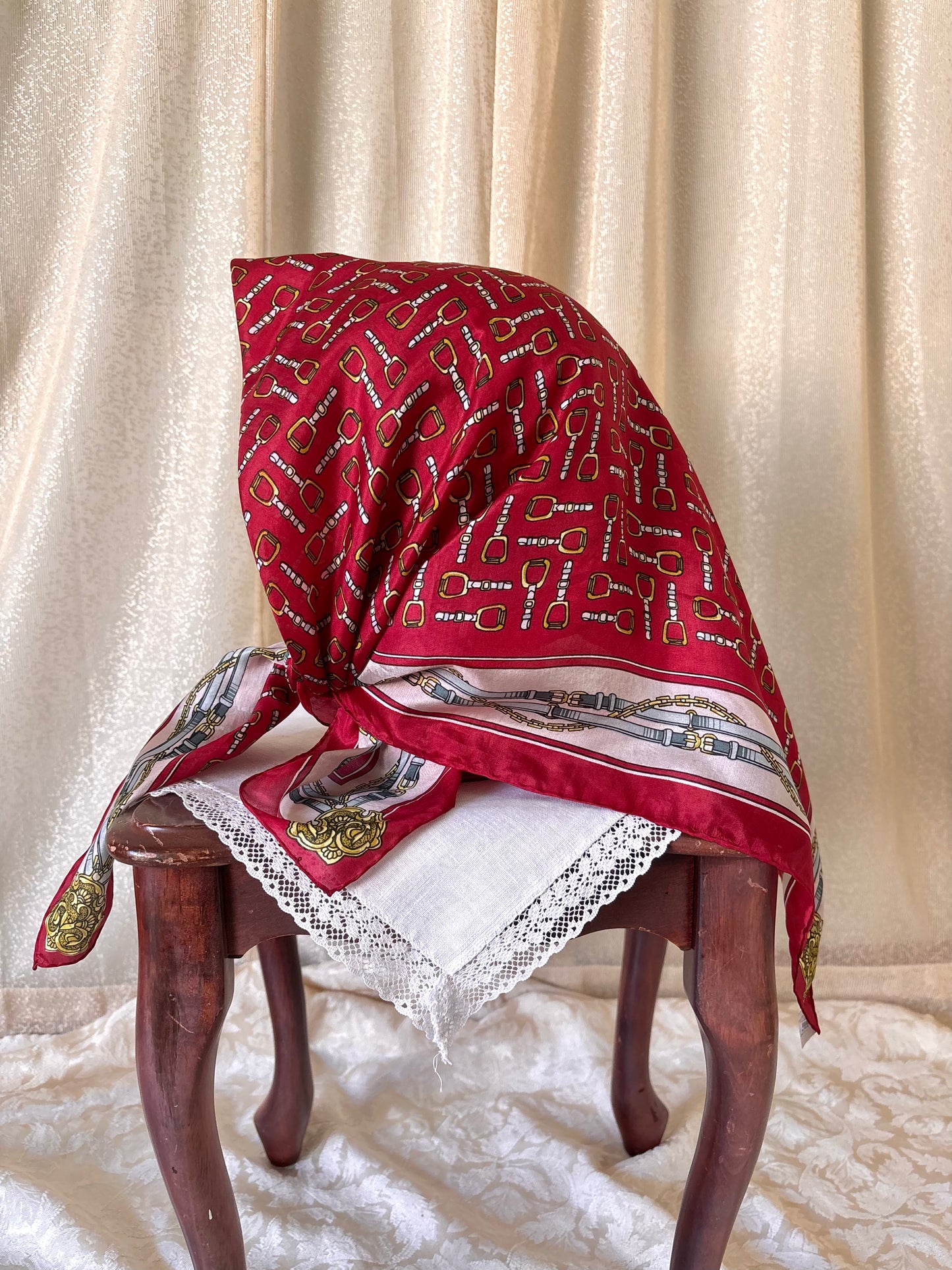 Vintage hand-rolled silk belt print scarf