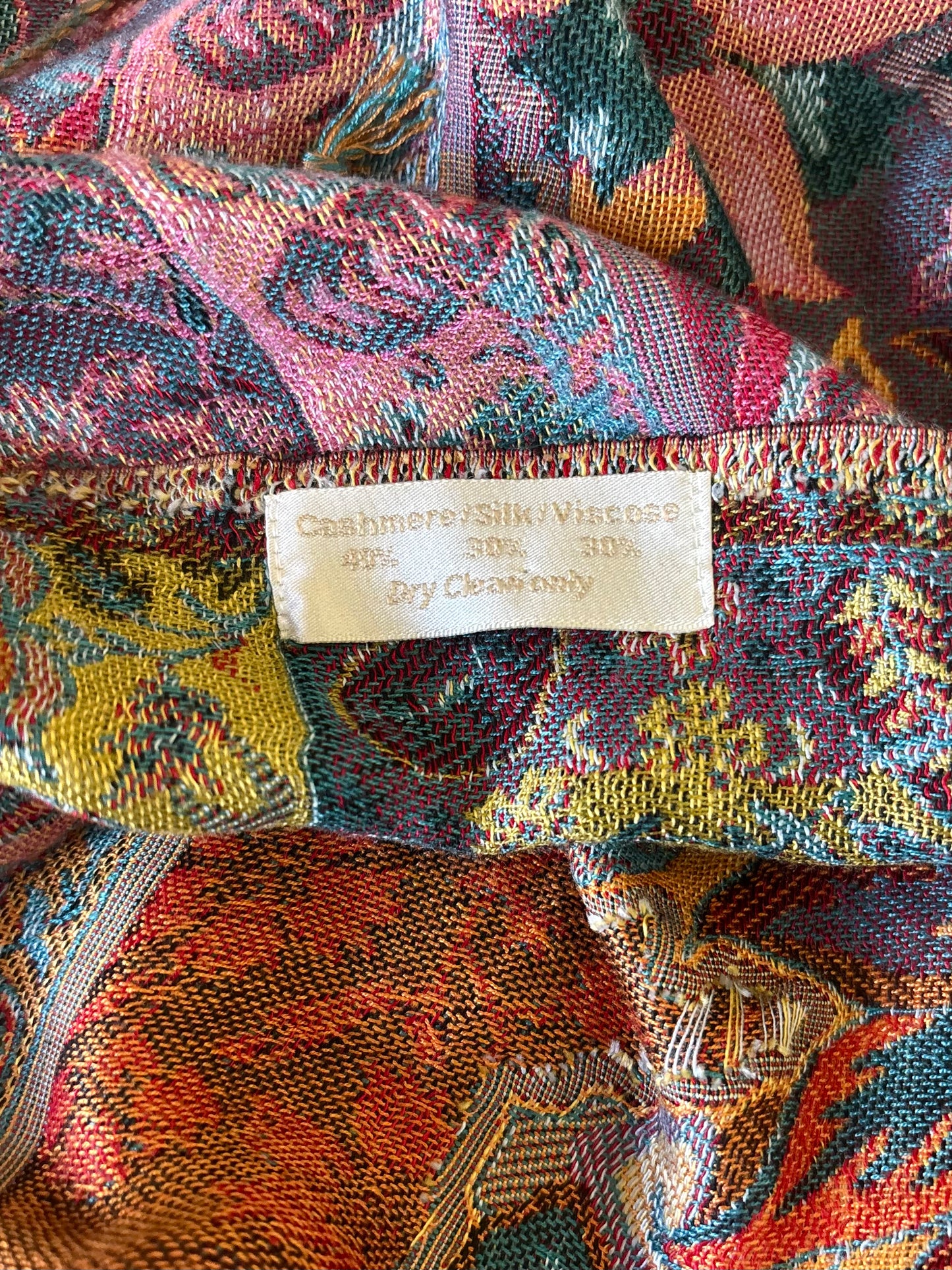 Cashmere and silk blend colorful fringe shawl