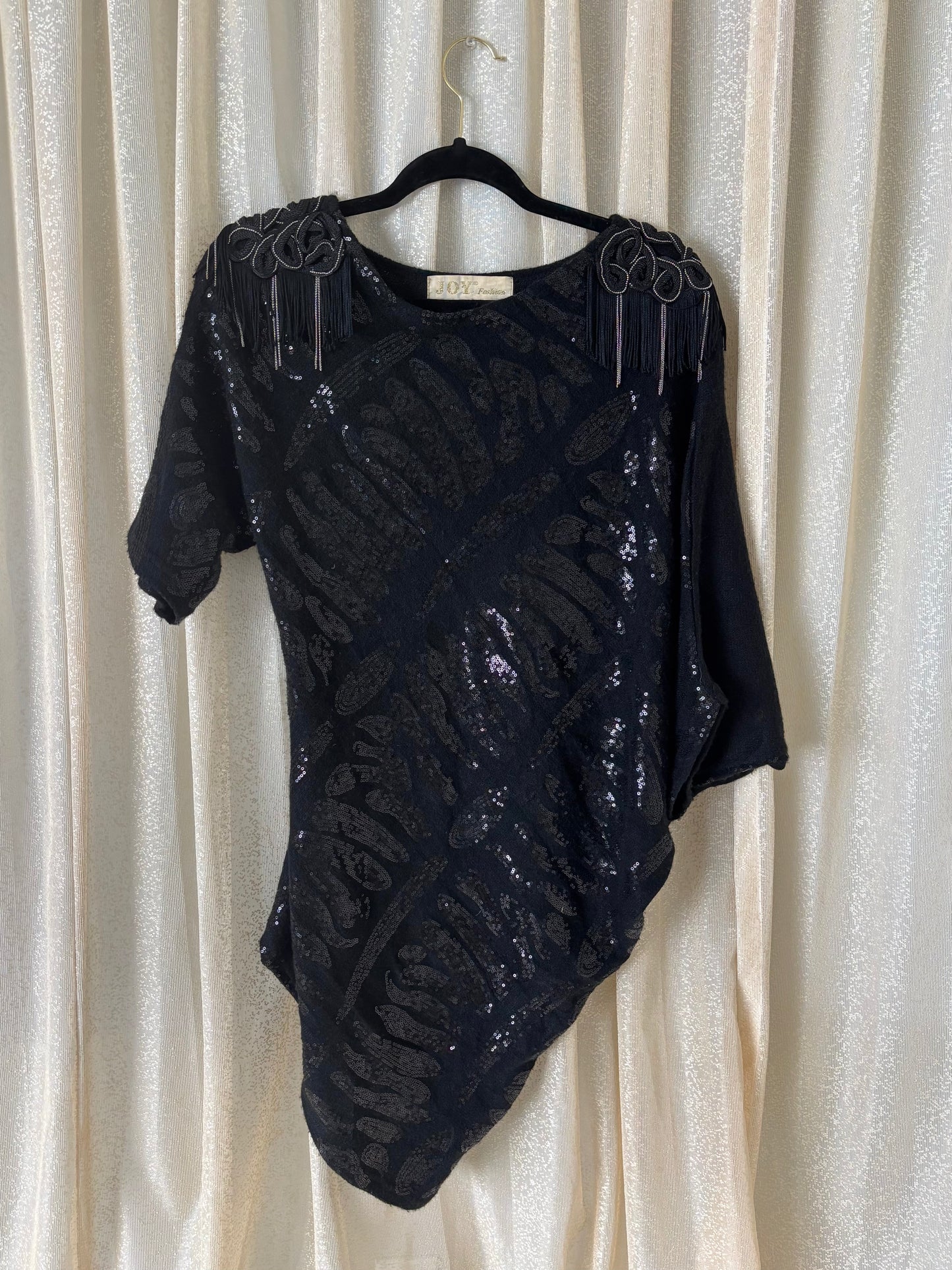 Fringe sequin sweater poncho