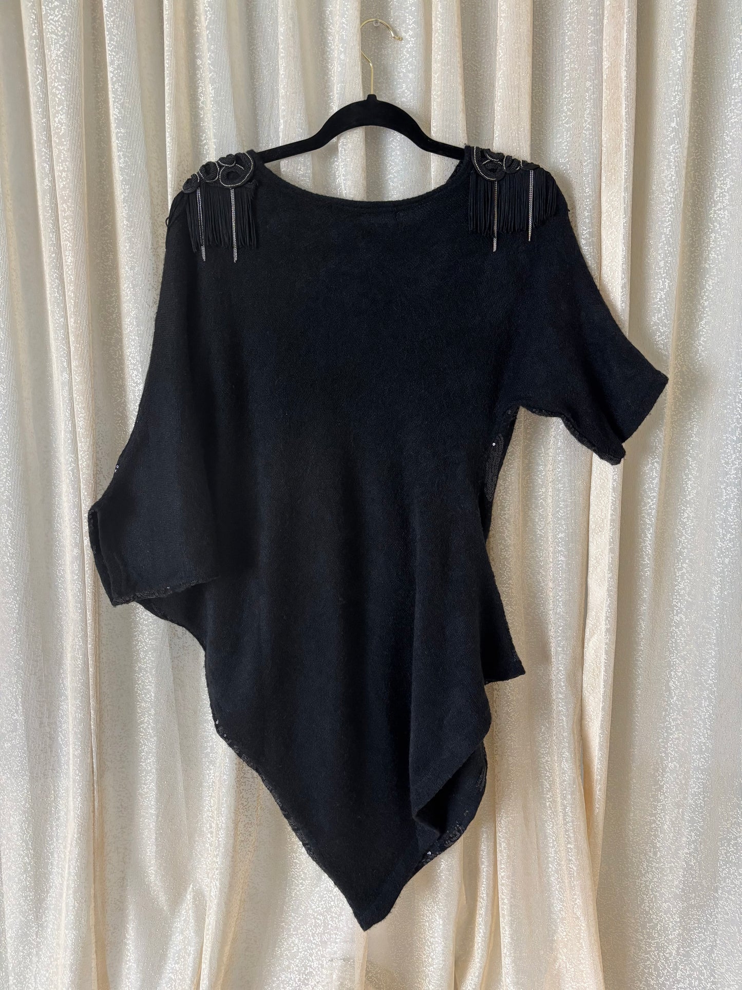 Fringe sequin sweater poncho