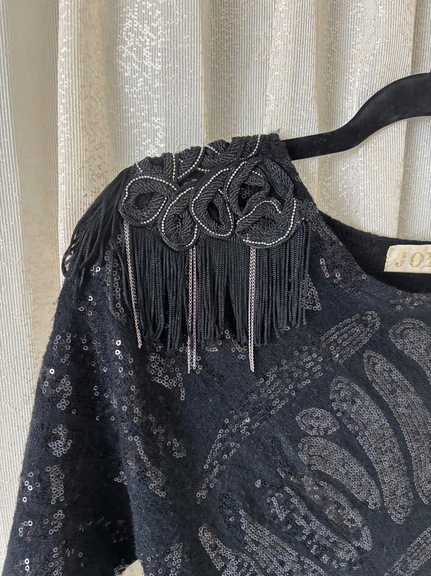 Fringe sequin sweater poncho