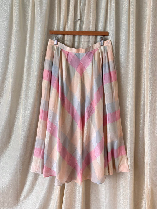 Vintage pastel checkered midi skirt
