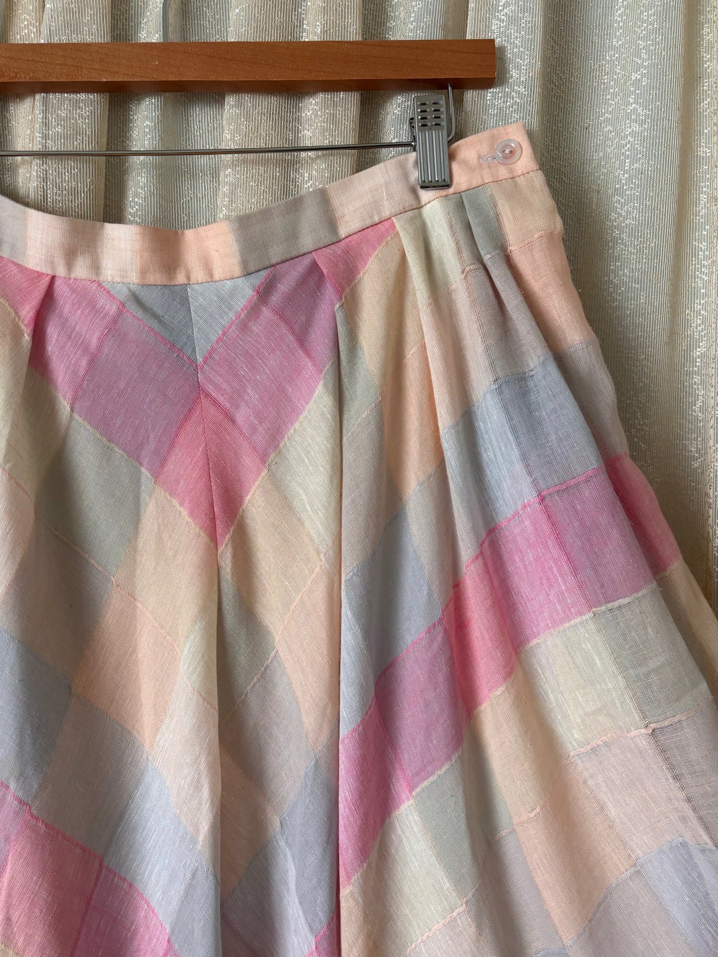 Vintage pastel checkered midi skirt