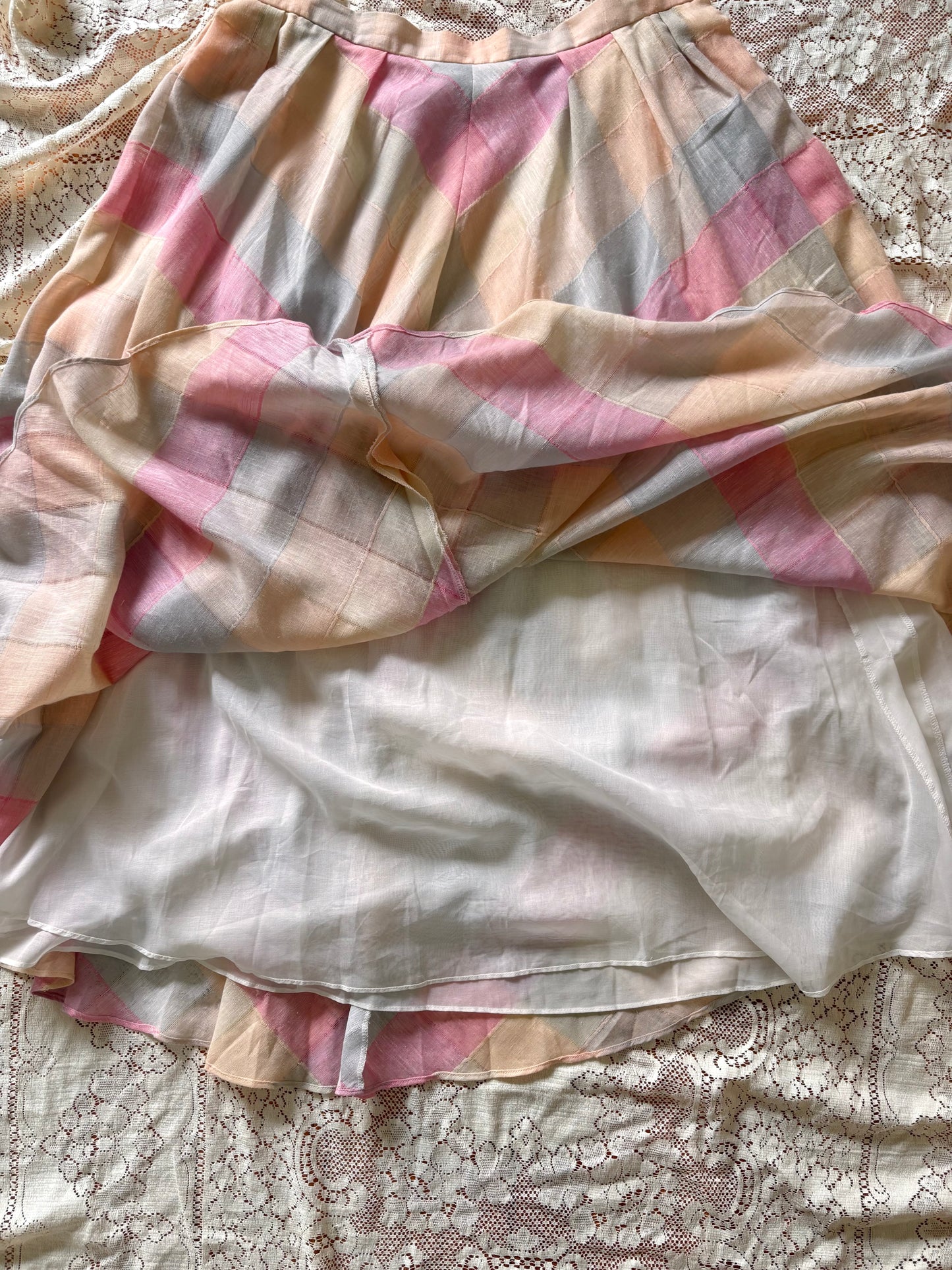 Vintage pastel checkered midi skirt
