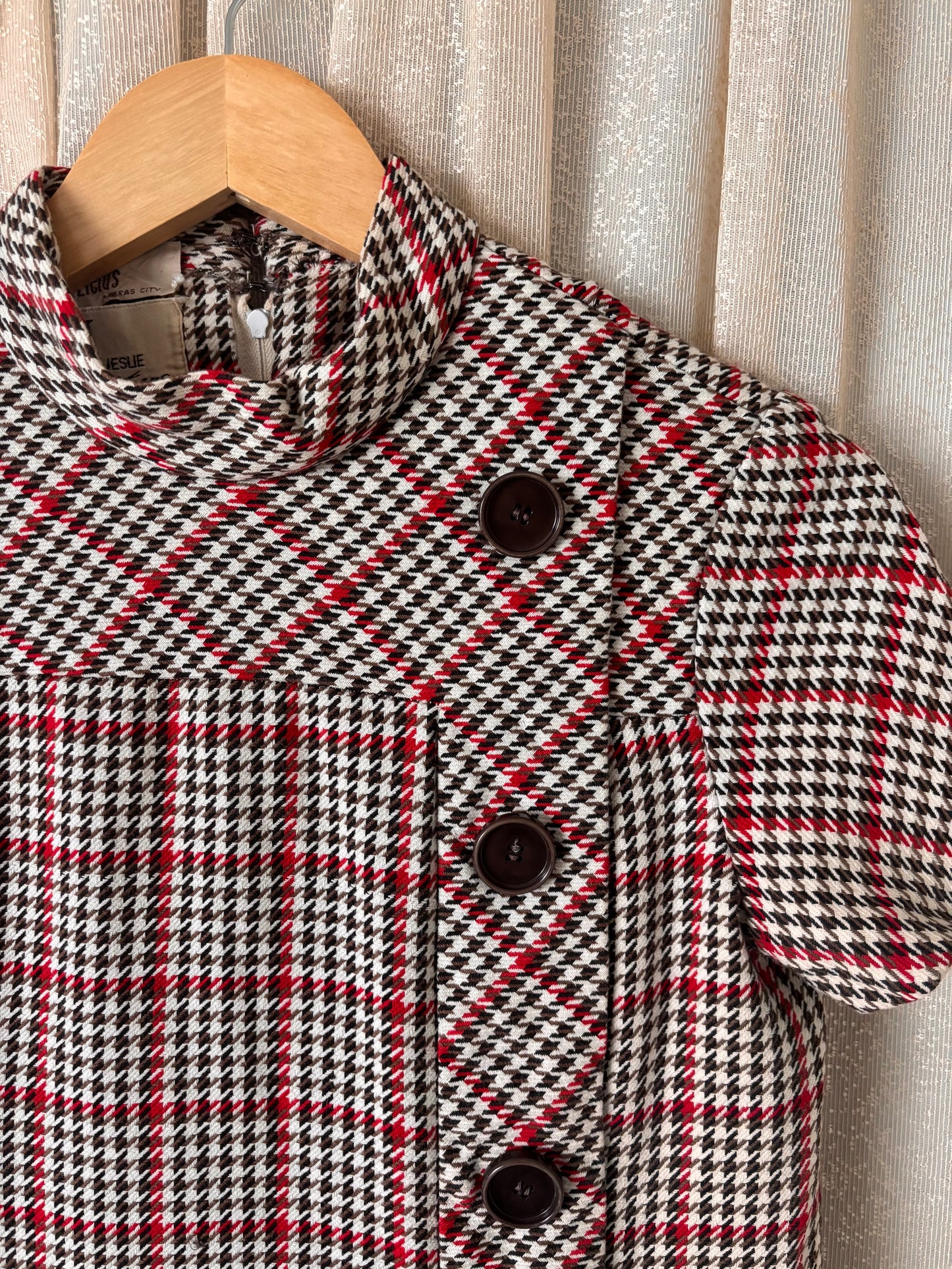 60s houndstooth button mini dress