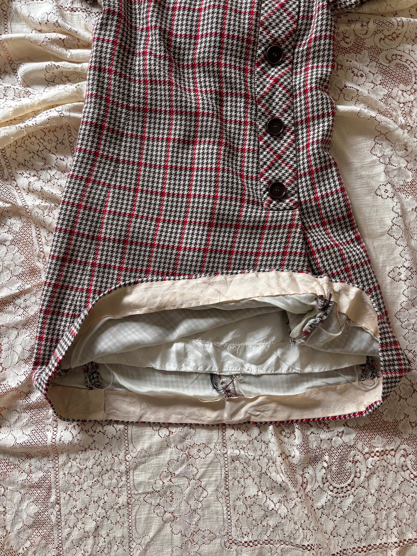 60s houndstooth button mini dress