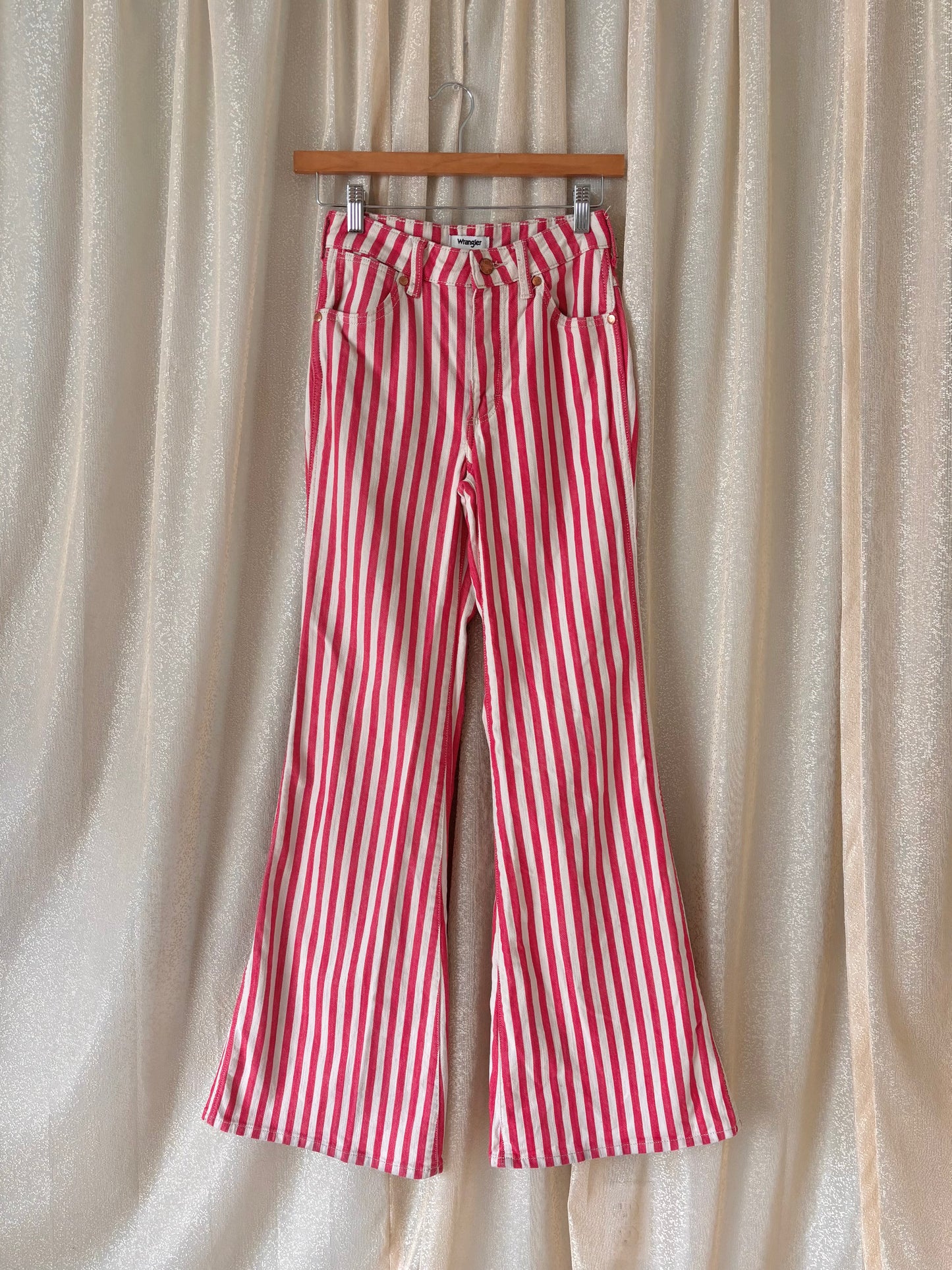 Red striped cotton Wrangler Wanderer flares