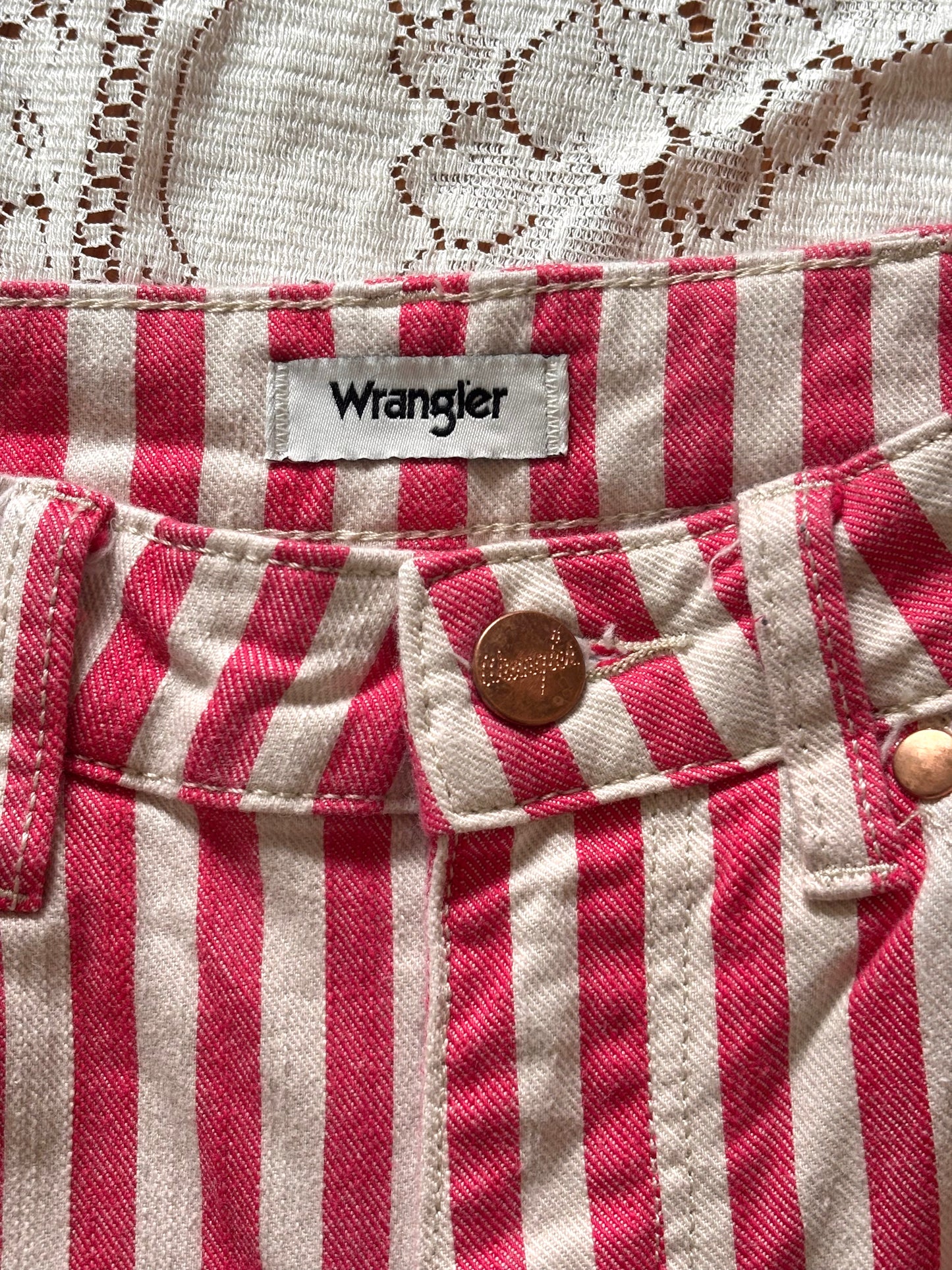 Red striped cotton Wrangler Wanderer flares