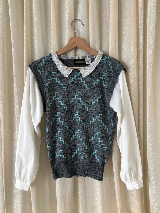 80s layered sweater blouse