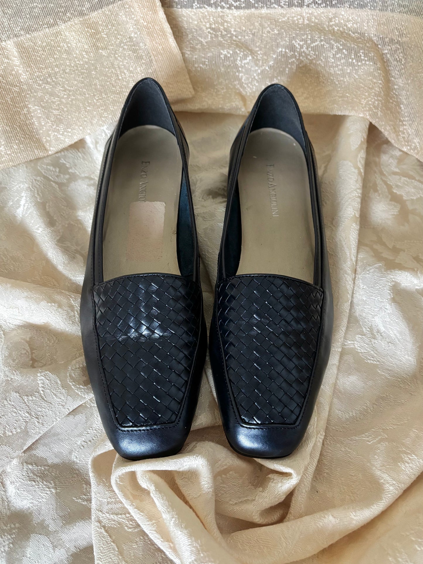 Navy woven leather loafers