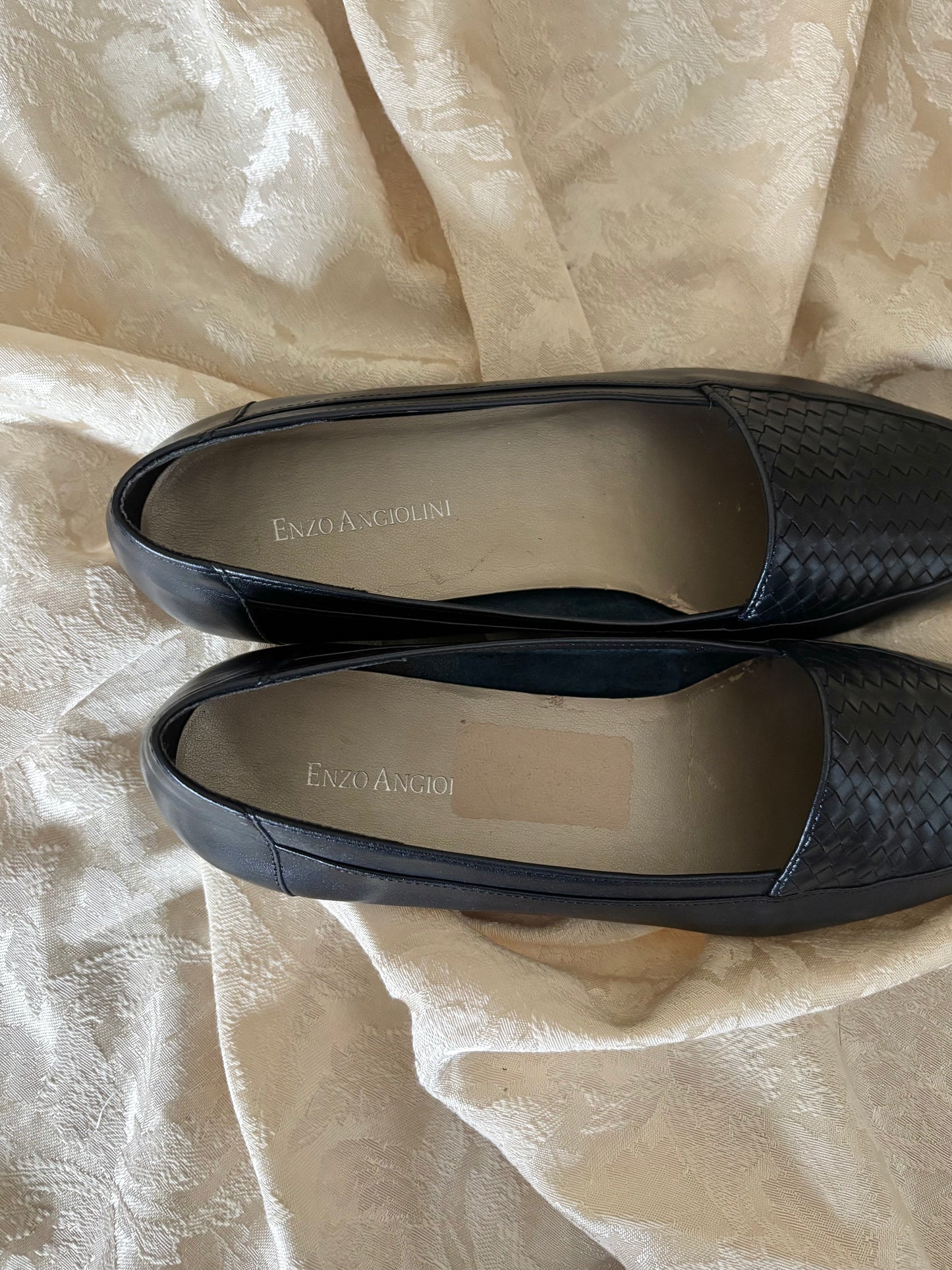 Navy woven leather loafers