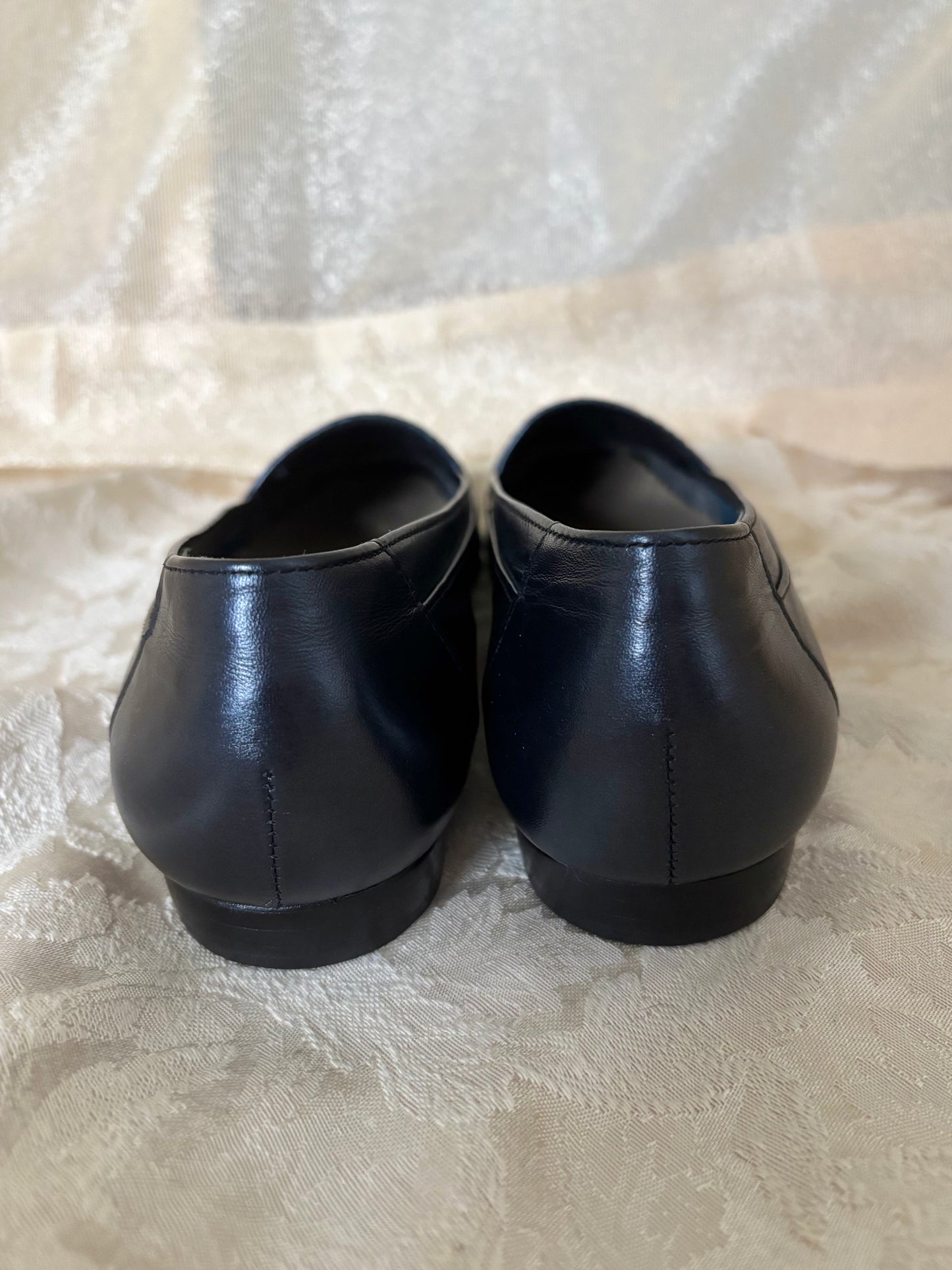 Navy woven leather loafers