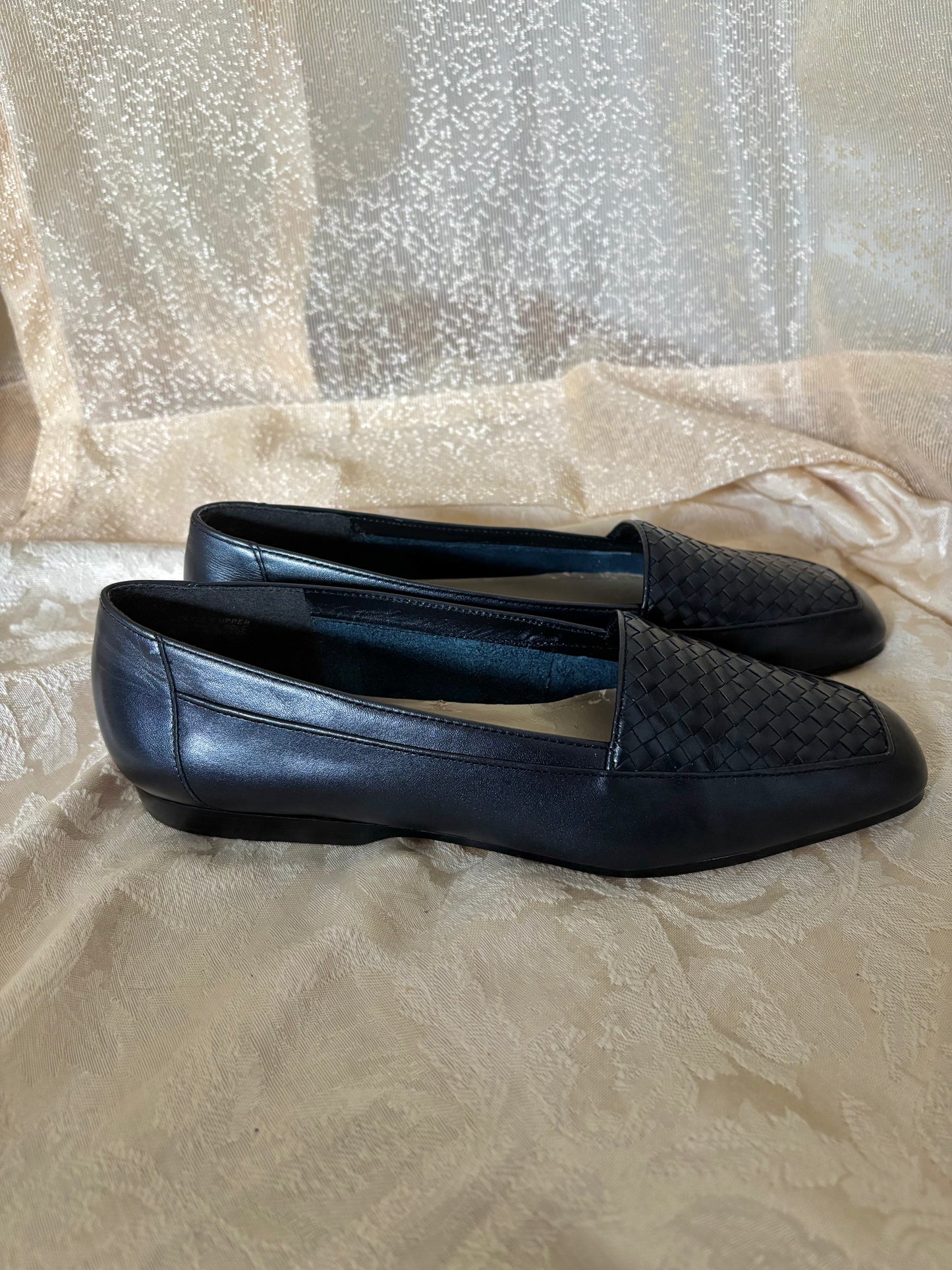 Navy woven leather loafers