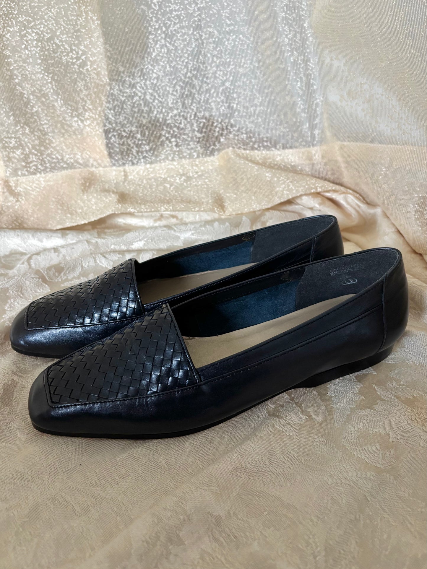 Navy woven leather loafers